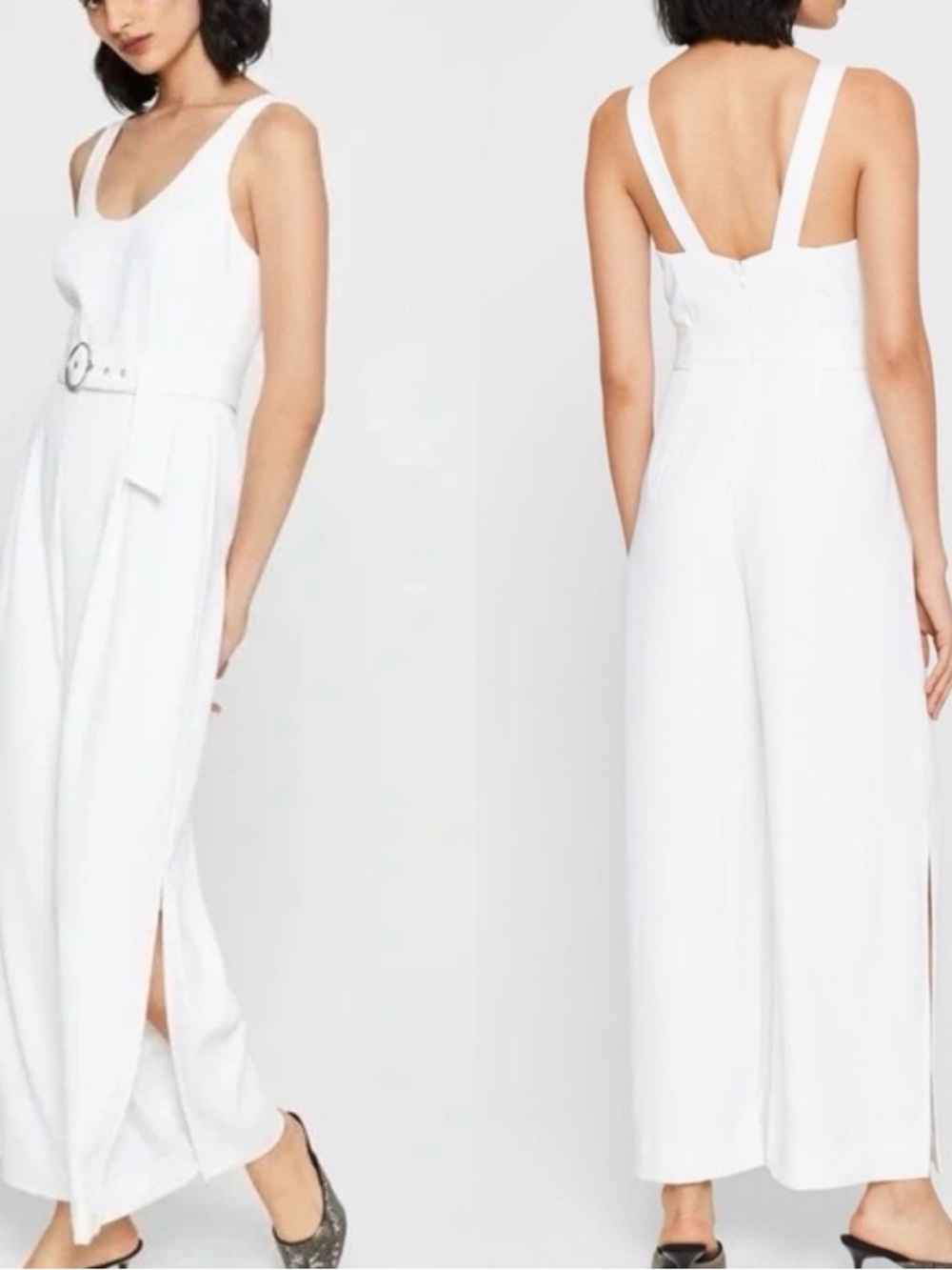 Club Monaco White Sleeveless Belted Jumpsuit